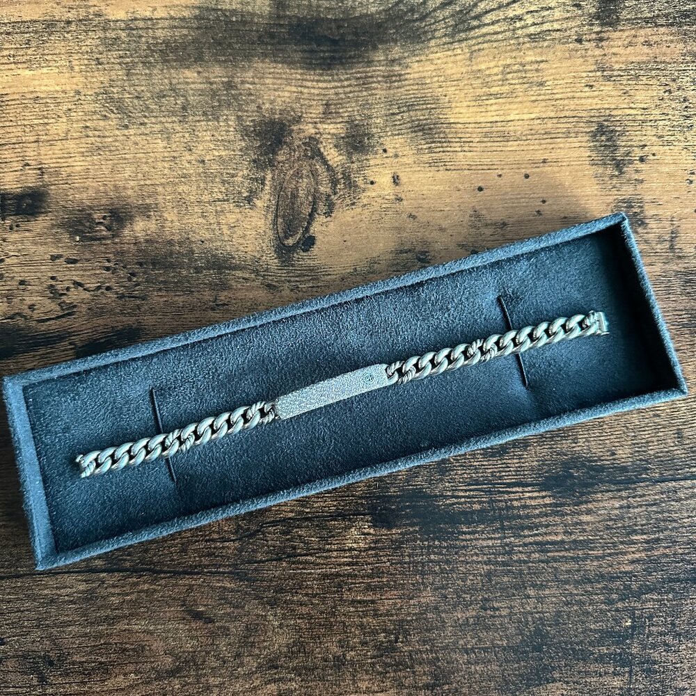 David Yurman Belmont Curb Link ID Bracelet w/ Pavé White Diamonds - Size Large